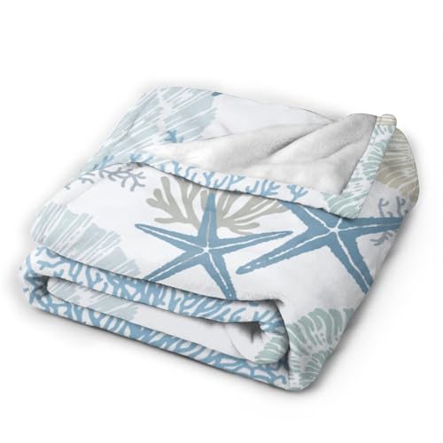 Blue Ocean Fleece Throw Blanket Super Soft Warm Flannel Nautical Coastal Child Blankets for Couch Sofa Bed Cozy Fuzzy and Lightweight,Kids Size 40x50 Inches - color: Corals Coastal Sea Shells, size: 50"x40"