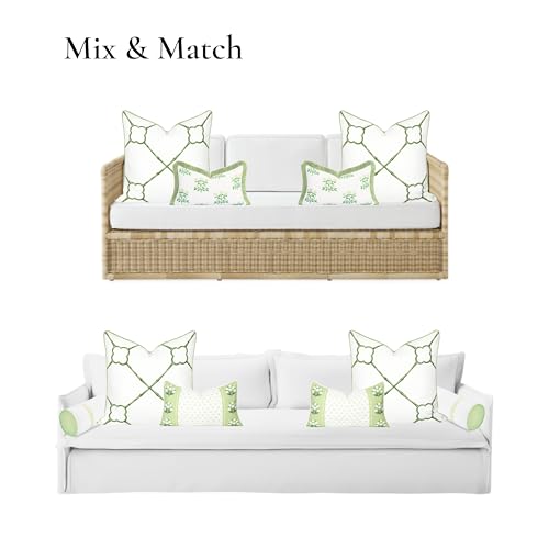 Hofdeco Premium Grandmillennial Coastal Hampton Patio Indoor Outdoor Throw Pillow Cover Only, 22"x22" Water Repellent for Backyard, Couch, Poolside, Grass Green Print Bamboo Trellis - color: Grass Green Bamboo Trellis 22"x22"