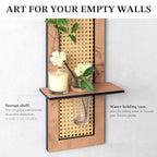 YOOSART 8" x 47" Boho Vertical Rattan Wall Art with Water Vase Stand, Neutral Style Wall Planter Decor with Artificial Floral Accents, Tall Narrow Wall Decor for Living Room, Entryway (Bamboo Weaving)