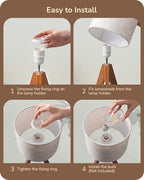 EDISHINE Tripod Table Lamp, Small Cute Bedside Lamp with Linen Beige Lampshade, Nightstand Lamp for Nursery, Bedroom, Kid Room, Living Room, Light Brown Wooden Base, E26 Socket, 14.2 Inch - style: Bohemian