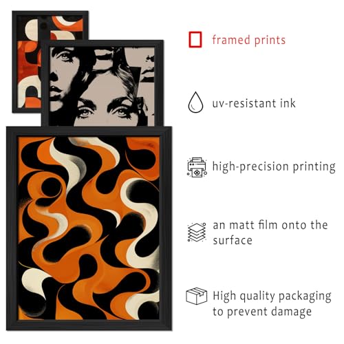 ANERZA 16 PCS Framed Retro 70s Wall Art Decor, Eclectic Vintage Wall Prints for Bedroom, Gallery Wall Frame Set, Abstract Posters for Living Room Aesthetic, Collage Kit, 60s 80s 90s Dorm Home Artwork - color: Orange, size: 12"x15" Framed