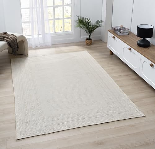 Berry Easy Jute Indoor Outdoor Rug, 5x7 Neutral Bordered Jute Look, Weather Resistant, Easy Care, Lightweight Outdoor Farmhouse Carpet for Patio, Porch, Living Room (5' x 7', Ivory) - color: 2004 - Ivory, size: 5' x 7' (Rectangular)