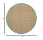 SAFAVIEH Area Rug 6' Round - Natural Fiber Collection - Natural & Turquoise, Seagrass, Basketweave Pattern with Border (NF114S) - color: Natural/Turquoise, size: 6' (Round)