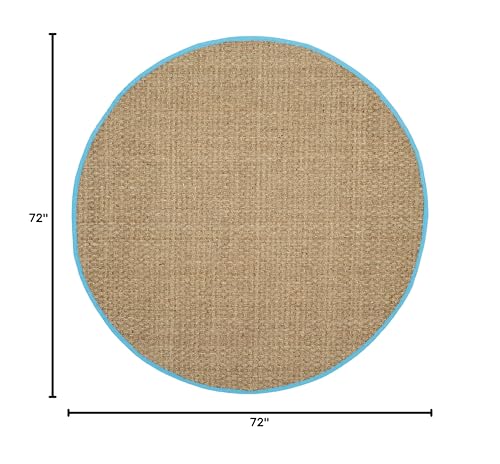 SAFAVIEH Area Rug 6' Round - Natural Fiber Collection - Natural & Turquoise, Seagrass, Basketweave Pattern with Border (NF114S) - color: Natural/Turquoise, size: 6' (Round)