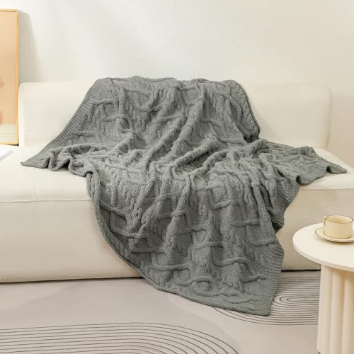 bearberry Plush Fleece Blanket Ultra Cozy & Warm Cable Knit - Machine Washable Throw for Living Room, Bedroom, Office | Lightweight Fuzzy Blanket for Adults, Kids, Pets (Grey, 40”x50”) - color: Cable Knit Grey, size: Kids(40″x50″)