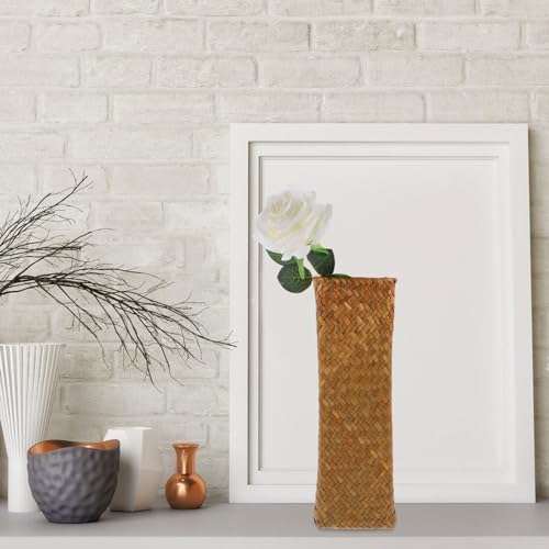 Seagrass Woven Vase: 12" Tall Wicker Vase for Flowers - Boho Rattan Decorative Basket Tall Plant Holder Container - Rustic Straw Flower Arranger for Farmhouse Home Decor