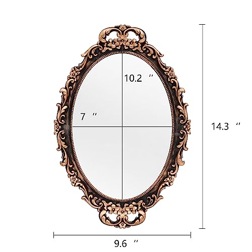 Tstarer Vintage Decorative Gold Framed Mirror, Wall Hanging Mirrors & Tabletop Tray for Bedroom Living Room Dresser Decor, Oval- 9.6" W x 14.3" L (BRONZE-2PACK) - color: Bronze-2pack