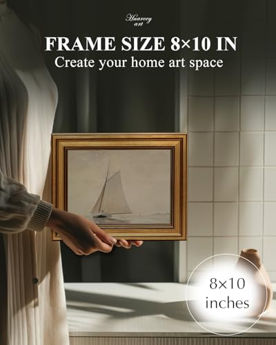 Gold Framed Vintage Wall Art for Living Room, Seaview Painting Prints Shelf Decor for Kitchen, Aesthetic Bedroom Wall Art, Christmas Gifts for Friends or Family (White Sailboat - 8"x10") - color: White Sailboat, size: 10"L x 8"W