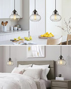 ELYONA 2 Pack Bubble Glass Pendant Light 8 inch Industrial Kitchen Hanging Pendant Light Fxitures Modern Hand Blown Seeded Glass for Farmhouse Dining Room Bar Bedroom Living Room Black - color: Black-2 Pack