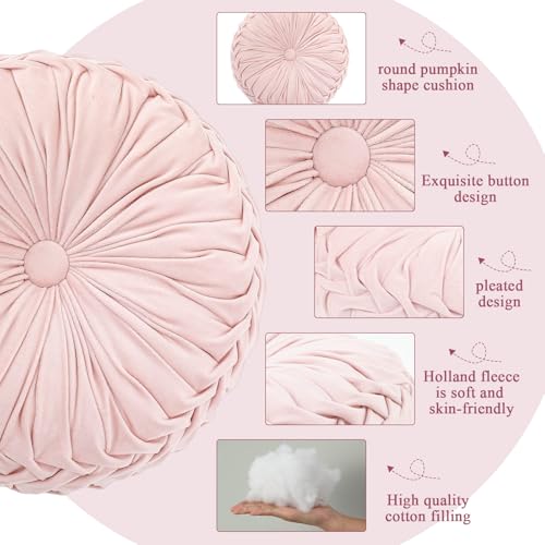 Drydiet 1 Pcs Round Throw Velvet Pillows Decorative Pleated Throw Pillows Diameter Accent Pumpkin Boho Chair Cushion for Couch Sofa Home Decoration (Pink,15'') - color: Pink, size: 15''
