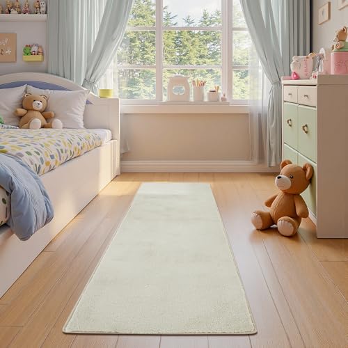 jinchan Solid Plush Runner Rug 2x6 Performance Shaggy Washable Hallway Rug Soft Modern Faux Wool Cozy Non Slip Carpet for Bedroom Laundry Room Living Room Kids Nursery Ivory - color: Solid Ivory, size: 2' x 6' (Runner)