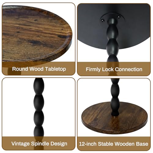 Plant Stand Indoor, 11’’ Round Wood Plant Stand Shelf for Pots, Heavy Duty 50 lbs Pedestal Flower Pot Stand with Raised Edge, Mid Century Modern Wooden Plant Holder for Indoor Plants
