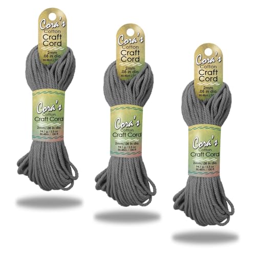 Cora's Cotton Macrame Cord | 2mm x 100ft 3-Pack | Braided Cotton Cord for Macrame | Macrame, DIY Crafts, Plant Hangers, Wall Hanging, Crochet | Durable, Long Lasting, Vibrant (Charcoal) - color: Charcoal