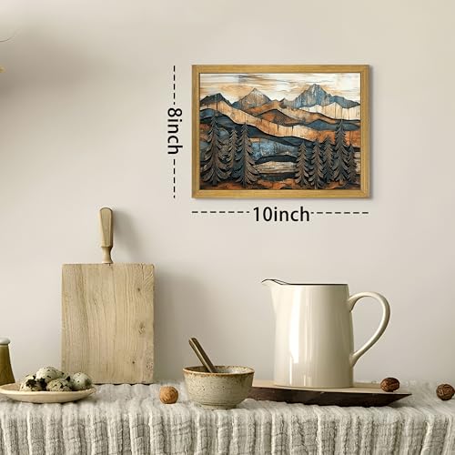 Vintage Boho Mountain Wall Art, Framed Landscape Canvas Wall Art, Nature Forest Wall Decor, Rustic Farmhouse Print Poster Painting for Living Room Bedroom Dining Room 8x10 Inch - color: Landscape Painting B, size: 10"L x 8"W