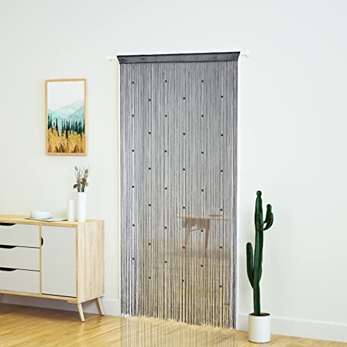 YaoYue Beaded Curtain Door String Curtains for Doorway Tassels Beads Hanging Fringe Hippie Room Divider Window Hallway Entrance Wall Closet Bedroom Privacy Decor (39×79in/100×200cm, Grey) - color: Grey, size: 39"W x 79"L (Pack of 1)