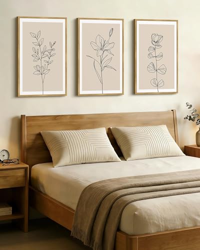 Drsoum Flower Wall Art Vintage Floral Minimalist Wall Hanging Decor Bohemain Botanical Prints Artwork for Bedroom Living Room Hallway 24x36in Natural Framed - color: Bohemain Flower, size: 24x36in, Natural Framed