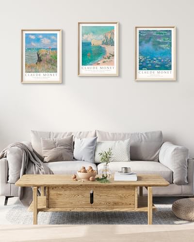 HesenDot Claude Monet Framed Wall Art,12x16in High Framed Canvas Prints, Impressionism Landscape Painting Poster Wall Decor,Vintage Home Decoration for Living Room Bedroom Gallery Office,Set of 3 - color: Framed Monet Waterlily Art, size: 16"L x 12"W