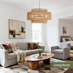 30” Boho Rattan Chandelier Light Fixture, 8-Light Large Hand Woven Pendant Light Fixture Farmhouse Rustic Chandeliers for Dining Room, Kitchen, Bedroom, Living Room, Hallway, Foyer - color: Brown, size: 30” 8-Light