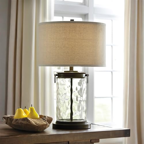 Signature Design by Ashley Tailynn Modern 25.25" Glass Table Lamp with Hardback Shade, Clear - color: Taupe With Clear
