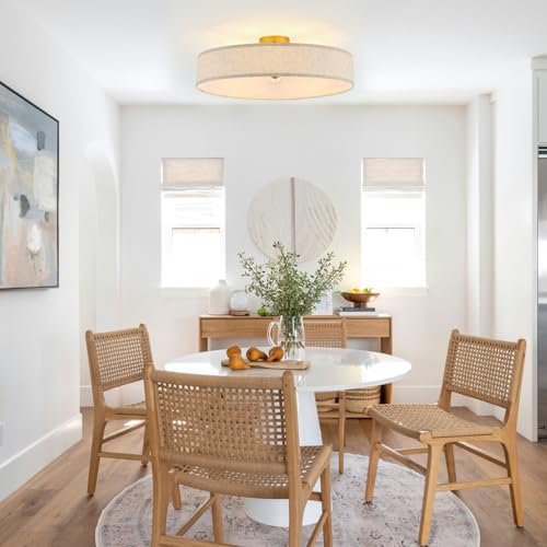 VILUXY Gold Semi-Flush Mount Ceiling Light Fixture 24" Large Modern Ceiling Light with Linen Fabric Drum Shade 5-Light Round Ceiling Lamp for Bedroom Dining Room Entryway - color: Gold&Linen