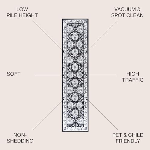 JONATHAN Y Cherie French Cottage Black/Cream Runner Rug, 2x10, Vintage, Bohemian, Easy-Cleaning for Living Room, Bedroom, Kitchen, Pet Friendly, Non-Shedding (MDP505D-210) - color: Black/Cream, size: 2' x 10' (Runner)