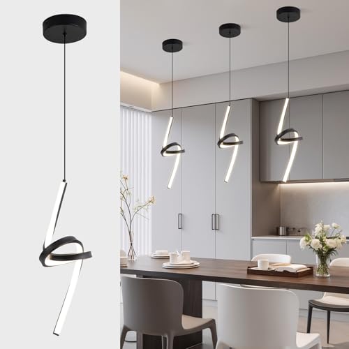 ADISUN Modern LED Pendant Light, Spiral Pendant Lights Kitchen Island, 4500K Neutral Light, Adjustable Height, Pendant Light Fixtures for Living Room Bedroom Hanging Light(Black) - color: Black-Neutral