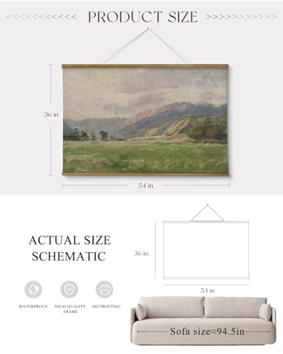 ARPEOTCY Extra Large Vintage Framed Wall Art, 36x54 Inch Field & Mountain Landscape Hanging Framed Canvas Print Art for Living Room Bedroom, Farmhouse Above Bed Wall Decor - color: Chodowiecki's Landscape