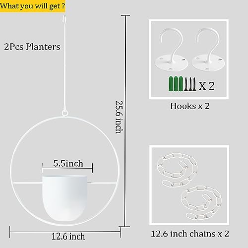 2 Pack Hanging Planters for Indoor Outdoor Plants Modern Metal Plant Hangers, Wall and Ceiling Hanging Plants Baskets Mid Century Minimalist Flower Pots Home Decor (White) - color: White, size: 2PCS