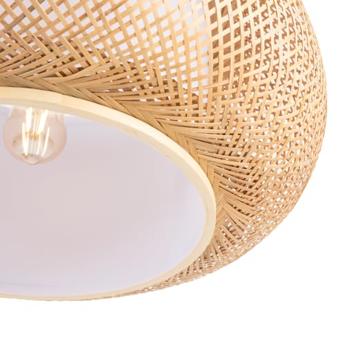 Bamboo Wicker Rattan Shade Pendant Lamp 23.62 inch Woven Rattan Chandelier Country Style Weave Hanging Light for Bedroom Living Dinning Room Kitchen Island