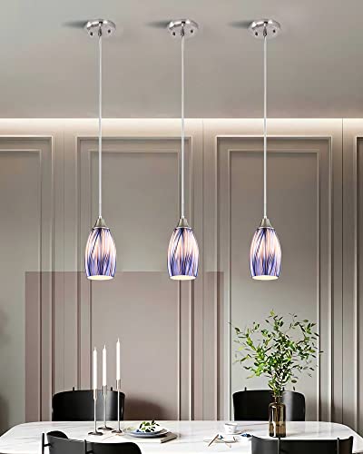 karyfine Dark Blue Glass Mini Pendant Lights for Kitchen Island 3Pack Blown Art Glass Pendant Lighting Shade Hanging Pendant Lights with Brushed Nickel Finish for Kitchen Over Sink,Dining Room - color: Dark Blue mixing Brown black-3Packs