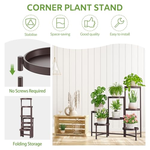 iDavosic.ly 7 Tier Large Plant Stand Indoor, 10 Inch Wide Tall Corner Metal Plant Stands Outdoor for Multiple Plants, Folding Tiered Flower Display Holder Rack Shelf, Violet Bronze - color: Violet Bronze, size: 7 Tiers