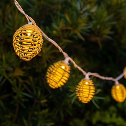 Vigdur Rattan Ball String Lights - 10FT Lantern String Lights Plug in with 10 Led Bulbs, Decorative String Light for Indoor Outdoor Balcony Patio Garden Wedding Bedroom Decor - color: Khaki