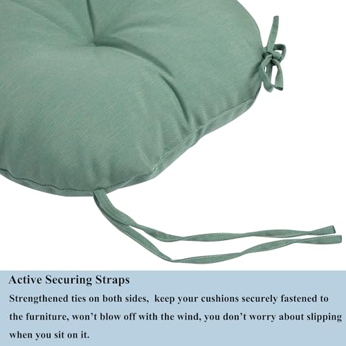 FUNHOME 15"x15"x4" Bistro Chair Cushion Set of 2, Water Repellent Round Outdoor Chair Cushions with Ties, Patio Tufted Chair Pads for Home Garden (Aqua Leala) - color: Aqua Leala
