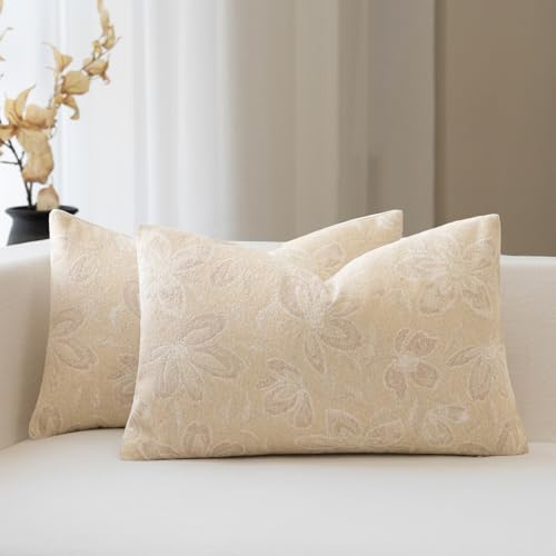 FIOUOVO Floral Throw Pillow Covers 12x20 Set of 2 Farmhouse Pillow Covers Vintage Neutral Accent Pillowcases Decorative Cushion Covers for Sofa Couch Living Room Bedroom Home Decor, Cream - color: Cream, size: 20" x 12" (Pack of 2)