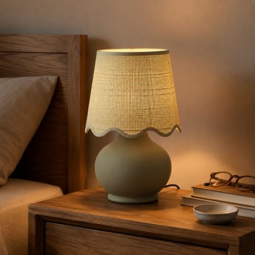 Benton Ceramic Table Lamp with Fabric Shade – 13" Bedside Accent Lamp for Bedroom, Living Room & Nightstand (Taupe) - color: Taupe