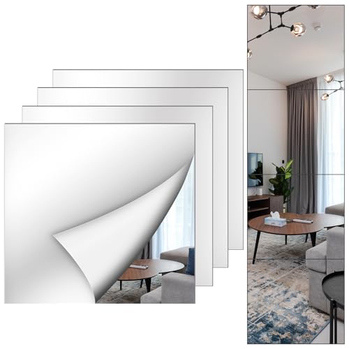 Shiftshade Mirror Wall Full Length,12X14 Inch Unbreakable Mirror Tiles for Bedroom Home Gym Door, Acrylic Mirror Full Body Shatterproof Mirror Stickers for Walls,Mirror Sheets (4pcs) - size: 12x14inchx4pack