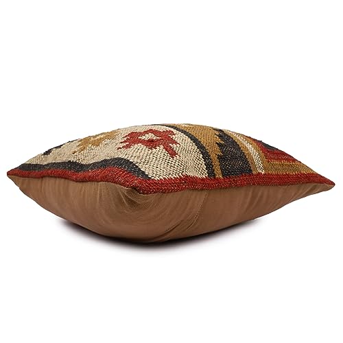 Indian Handwoven Jute Kilim Pillow Covers 18x18 Inches Boho Vintage Rug Cushion Cases, Oriental Decorative Throw Pillows for Home, Couch & Bedroom - color: Pattern 07