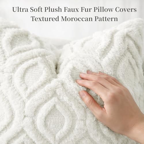 decorUhome Throw Pillow Covers 16x16 Inch Set of 2, Soft Plush Faux Wool Cream White Solid Couch Pillow Covers, Accent Farmhouse Neutral Square Pillow Cases for Sofa Bed Living Room - color: Cream White, size: 16" x 16" (Pack of 2)