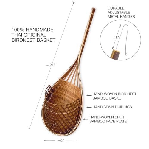 Handmade 100% Thai Bamboo 6 Inch Signature Super Sanctuary SIAM Orchid Hanging Basket with Nursery Grade Coconut Shell Staves Coir Pith Sponge & Husk Mulch - color: 6 Inch Signature Super Sanctuary