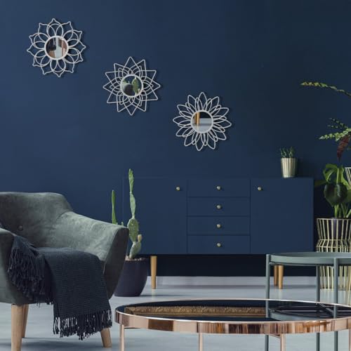 Silver Mirrors for Wall, 9 inch Metal Flower Mirrors Home Valentine Decoration, Valentine Wall Art Decorative Mirror Small Mirror for Living Room Bedroom, Entrance Set of 3 - color: Silver- B