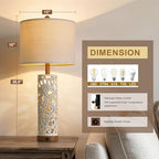 OYEARS 2-in-1 Light Table Lamp Set of 2 for Living Room, 28.5" Farmhouse Bedside Lamps with USB Charging Port, Main&Night Light & Dual Switches, Nightstand Lamp for Bedroom Home Office(Bulb Included) - color: Washed White and Brown