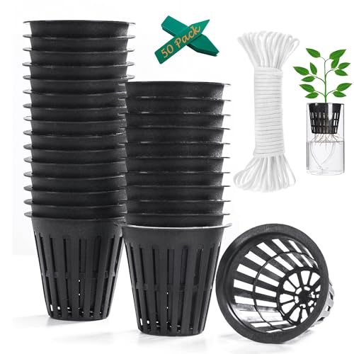 ORIMERC 2 inch Net Pots for Hydroponic Tower, 50 Pack Mesh Net Cups Come with Self Watering Wicking Rope&Plant Labels, for Hydroponic Garden Plants Baskets Aquaponics Vegetable Growing Indoor BPA Free - size: 2 inch (50 Pack)