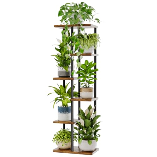 Bamworld Tall Plant Stand Indoor 6 Tier Plant Shelf for Multiple Plants, Tiered Flower Pot Stands for Patio Garden Balcony Living Room Bedroom, Brown - color: Brown, size: 6 Tier