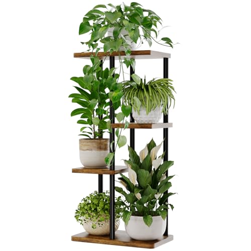 Bamworld Plant Stand Indoor, Corner 4 Tier Metal Plant Shelf for Multiple Plants, Tiered Flower Pot Stands for Patio Garden Balcony Living Room Bedroom, Brown - color: Brown, size: 4 Tier
