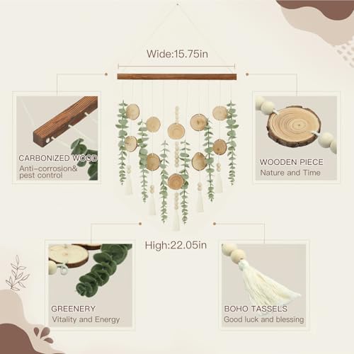 Boho Wall Decor Artificial Eucalyptus Wall Hanging Decor Fake Eucalyptus Plants hunging on Carbonized Wooden Stick for Bathroom Bedroom Nursery Living Kitchen Dining Room - color: Advanced Carbonized Wood-forest Series