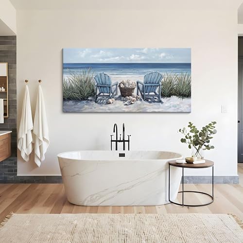 HGUAOA Coastal Wall Art - Large Landscape Wall Paintings for Living Room, Bedroom Pictures, Ocean Beach Artwork, Blue Wall Art, Above Bed Decor, Coastal Landscape Beach Pinting - color: Coastal, size: 48"L x 24"W