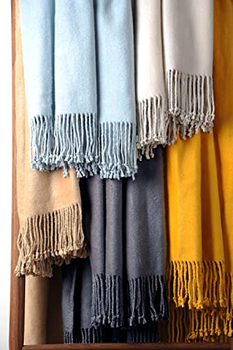 EP Mode Fringed Mulberry Silk Throw Blanket for Sofa (Baby Blue) - color: Baby Blue