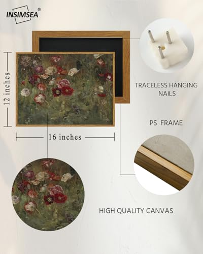 InSimSea Framed Canvas Wall Art, Vintage Bathroom Shelf Art, Poppy Picture, Kitchen Counter Moody Decor, 12"x16", Small Size - color: A Bed of Poppies, size: 16"L x 12"W