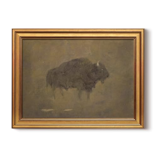 HUARCEY Gold Framed Canvas Wall Art, Retro Bison Picture Decor, Bedroom Bathroom Kitchen Farmhouse Decor, Moody Rustic Vintage Canvas Paintings, 12x16inch - color: Bison Art, size: 16"L x 12"W