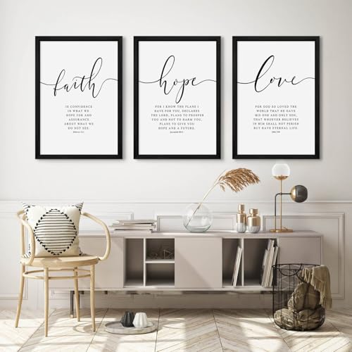 Bible Verses Wall Decor 3 Pieces Scripture Quotes Canvas Wall Art Faith Hope Love Scripture Posters Prints Christian Artwork Pictures for Living Room Bedroom Decoration 12x16 Inch Black Framed - color: Bible Verse Art - One, size: 12x16 Inch Black Framed